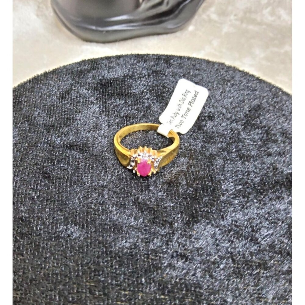 vintage two tone yellow and white gold plated genuine ruby with diamond chips ri - Picture 5 of 15